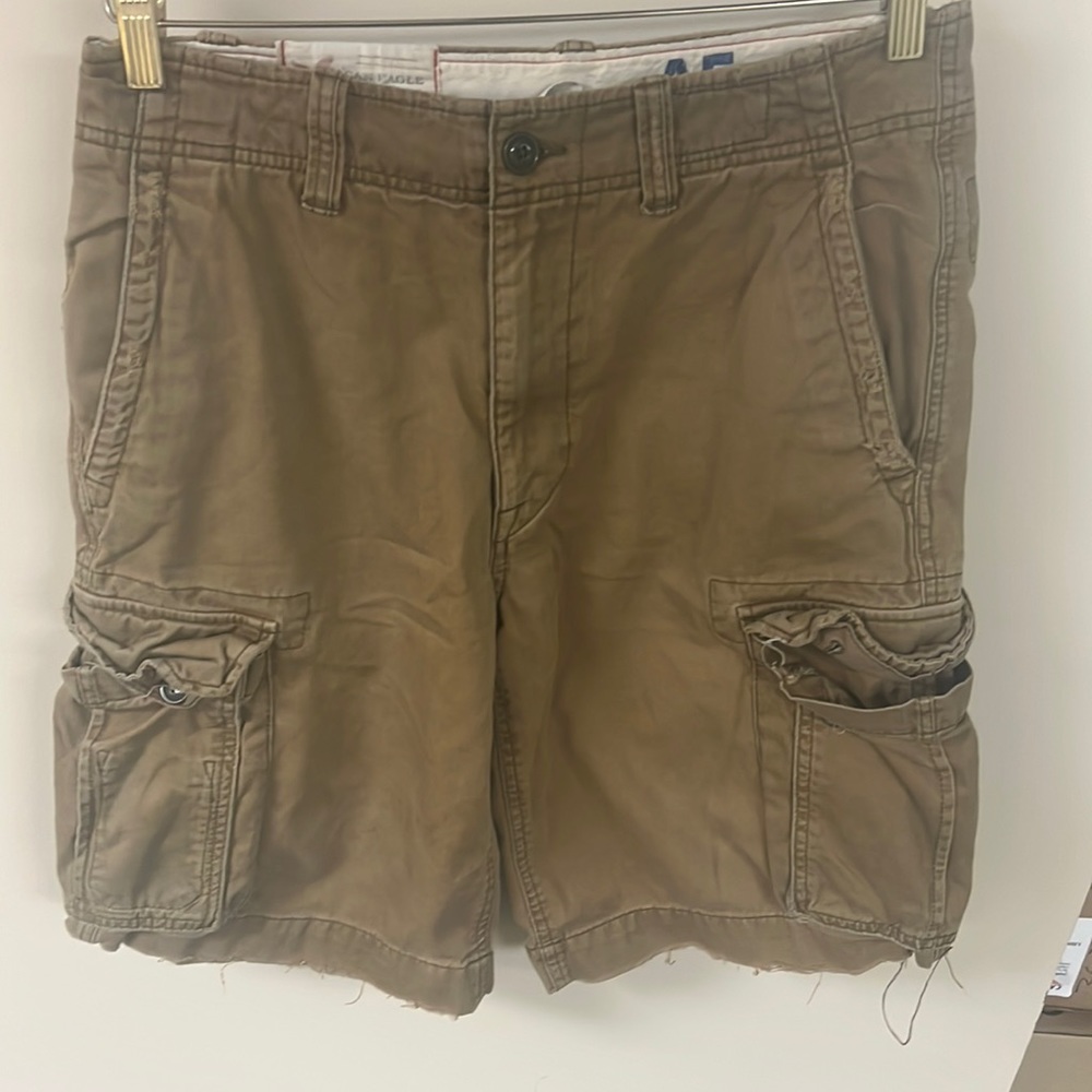 American eagle cargo khaki shorts 100% cotton size 29 men brown